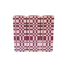 Load image into Gallery viewer, Fireside Fig holiday tea boxes, 3 boxes side by side, showing a checkered pattern