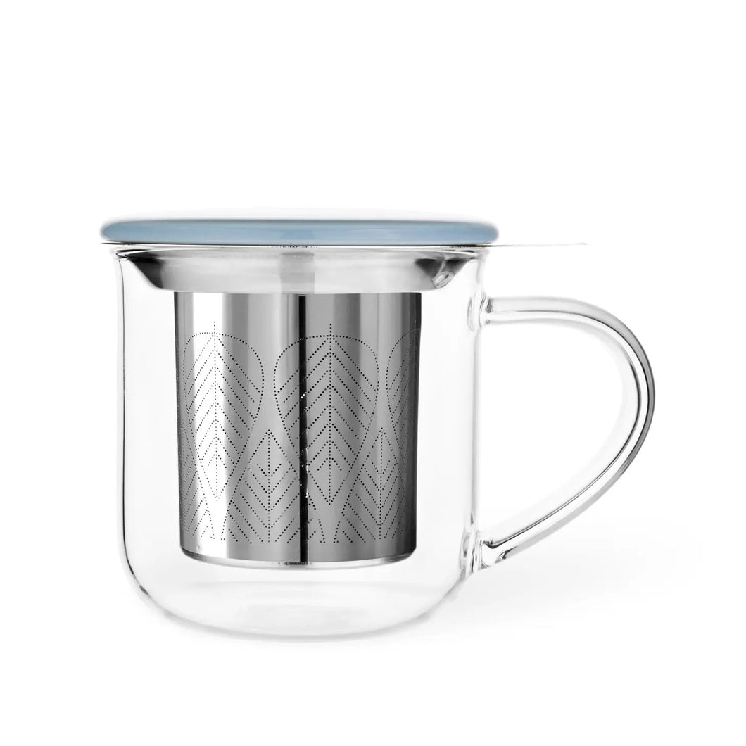 Glass Tea Mug With Stainless Infuser Basket and Porcelain Lid (10oz)